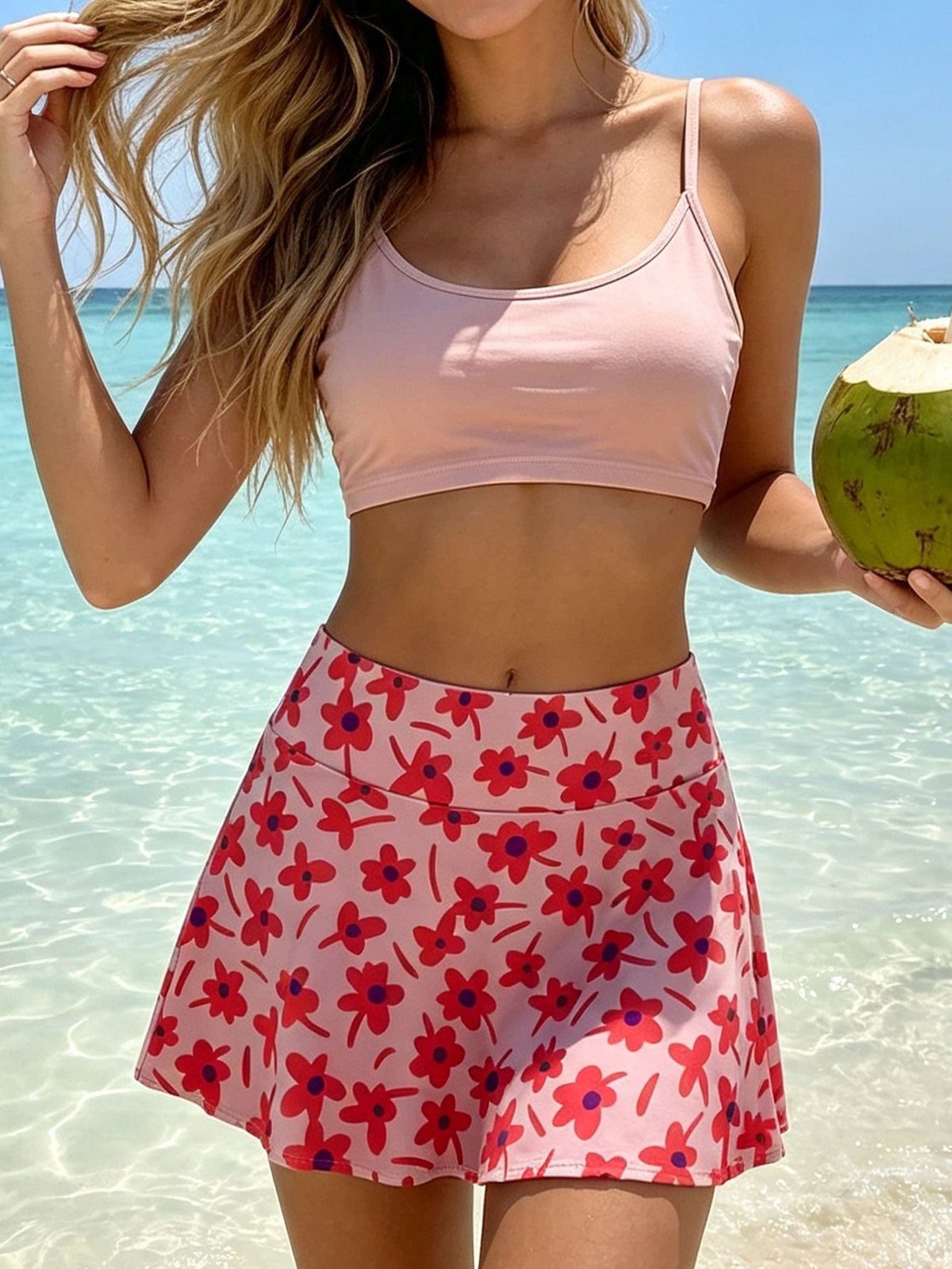 Scoop Neck Skirted Tankini Set