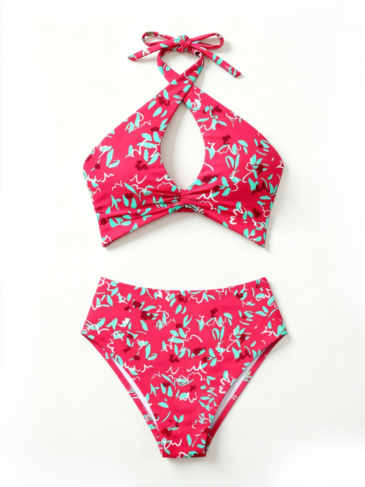 Cross Halter Keyhole Printed Bikini Set