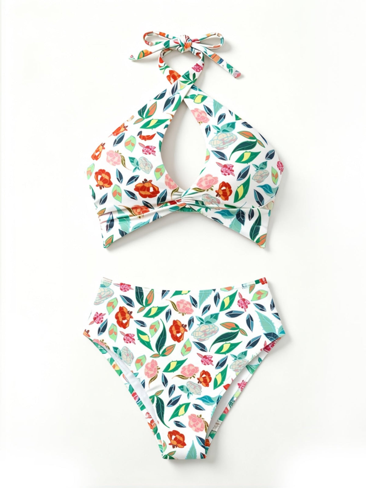 Cross Halter Keyhole Printed Bikini Set